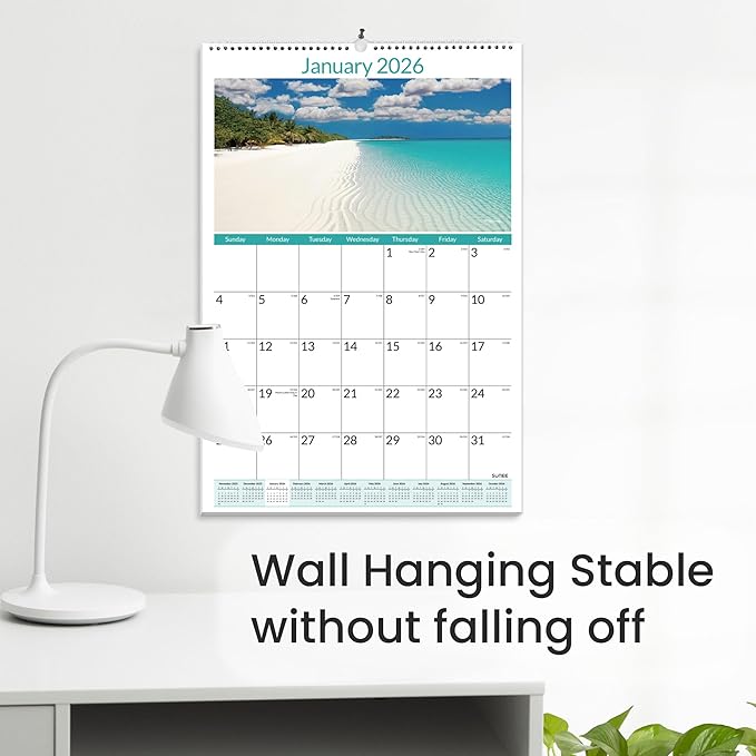 SUNEE 2026 Wall Calendar Large 22.75"x15.5", 21 Month from October 2025 to June 2027, Vertical Extra Large Monthly Calendar 2026-2027 for Wall, Beaches