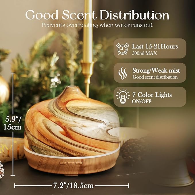 Porseme 500ml Glass Essential Oil Diffuser Aromatherapy Ultrasonic Cool Mist Humidifier 15-21 Running Hours Waterless Auto-Off Air Diffusers for Sleeping,Yoga,Office Working,Spa and Rest (Deep Desert)