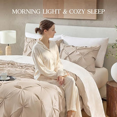 Andency Wheat Comforter Queen Size(90x90Inch), 3 Pieces Lightweight Pinch Pleat Comforter Sets for Queen Bed, Soft Microfiber Bedding Comforter Set(1 Pintuck Comforter and 2 Pillowcases)