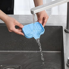 Silicone Bathroom Soap Dishes with Drain Spout-Bathroom and Kitchen Sink Organizer,Sponge Holder,Dish Soap Tray,Perfect for Dispenser,Scrubber,Bottle on Sink or Counter-Light Blue 4.9