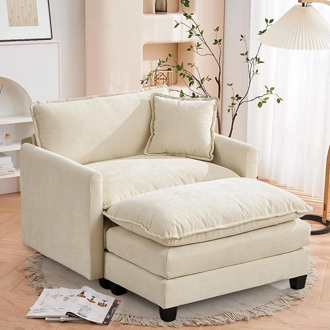 SoarFlash Chenille Sectional Sofa Ottoman,Beige