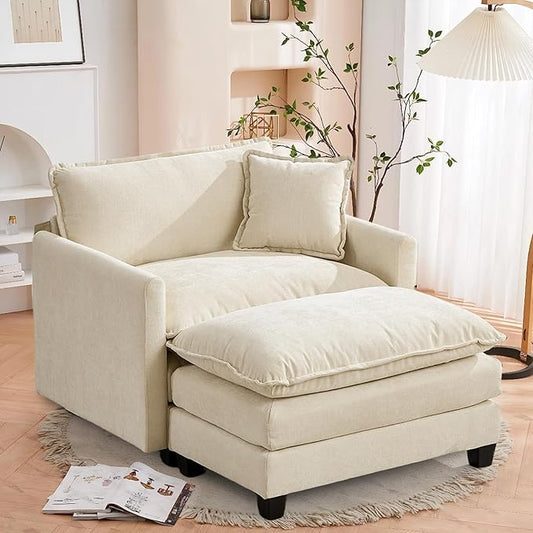 SoarFlash Chenille Sectional Sofa Ottoman,Beige