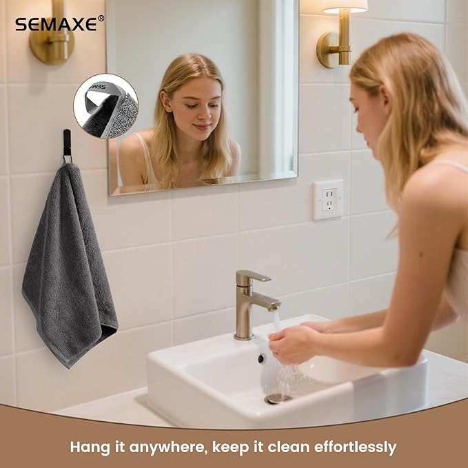 SEMAXE 6-Pack Gray Hand Towels - 27"x16" 100% Cotton Bathroom Towels with Hanging Loops, Oeko-Tex Certified, Soft & Absorbent, Gift-Ready Packaging