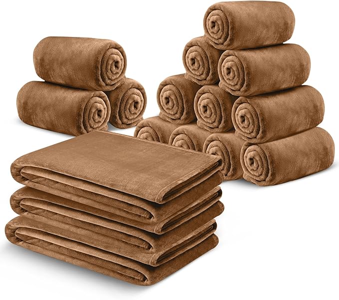 IR Imperial Rooms Fleece Blanket 16 Pack - Super Soft Fluffy Camel Throw Blanket for Sofa and Bed - Warm and Cozy Lightweight 400 GSM Microfiber Bed Throws Blankets, 50x60 Inches (Throw/Travel)