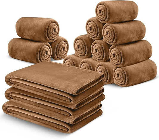IR Imperial Rooms Fleece Blanket 16 Pack - Super Soft Fluffy Camel Throw Blanket for Sofa and Bed - Warm and Cozy Lightweight 400 GSM Microfiber Bed Throws Blankets, 50x60 Inches (Throw/Travel)