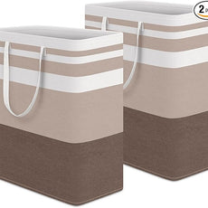HomeHacks 2-Pack Large Laundry Basket, Waterproof, Freestanding Laundry Hamper, Collapsible Tall Clothes Hamper with Extended Handles for Clothes Toys in the Dorm and Family (Brown, 100L)