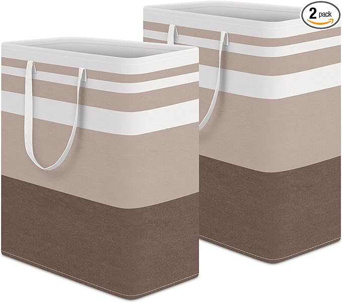 HomeHacks 2-Pack Large Laundry Basket, Waterproof, Freestanding Laundry Hamper, Collapsible Tall Clothes Hamper with Extended Handles for Clothes Toys in the Dorm and Family (Brown, 100L)