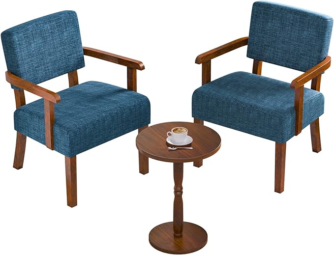 Accent Chair Set of 2 with Table, Living Room Chairs with Soft Seat and Armrests for Living Room Bedroom Reading Room Waiting Room, Lake Blue (AC01)