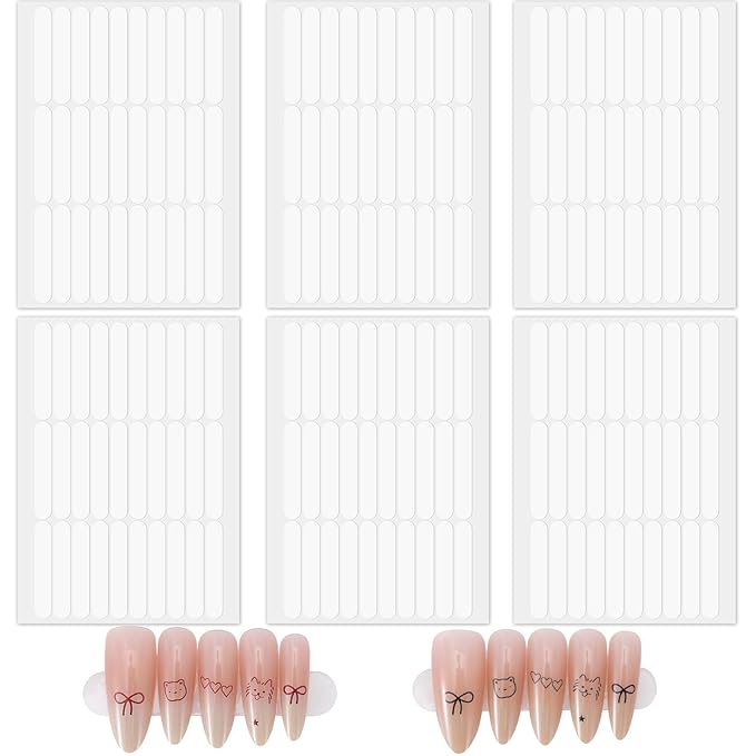 6 Sheets Double Sided Nail Tape, Adhesive Removable Double Sided Tape, Clear Press on Salon Supplies Accessories for Nail Art Tips