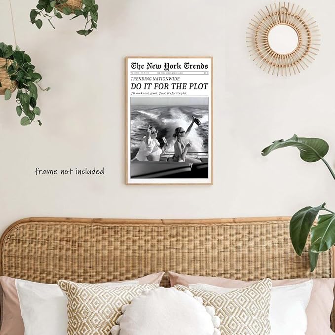 Generic Retro Modern Vintage Black and White Newspaper Poster Wall Art 16x24inch Unframed for Living Rooms, Bedrooms, Italian-Style Kitchens, Bar Carts, Girls' Dorm Rooms