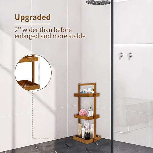 Utoplike Teak Shower Caddy Shelf, Standing Shower Organizer for Bathroom Corner, Wooden Freestanding Racks Storage for Inside Shower, Bath, Office, Stand Up 3 Tier Kitchen Desktop Organization
