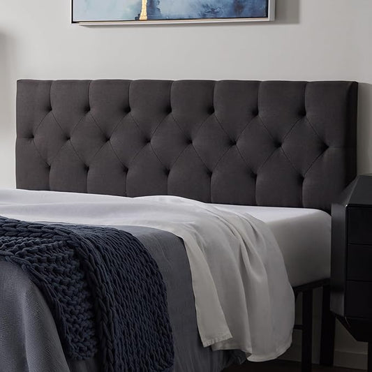 Lucid Mid-Rise Upholstered Headboard - Diamond Tufted - Padded Polyester - Adjustable Height from 34” to 46” - Easy Assembly - Bed Frame or Wall Mount - Sturdy - Charcoal - Twin / Twin XL Size