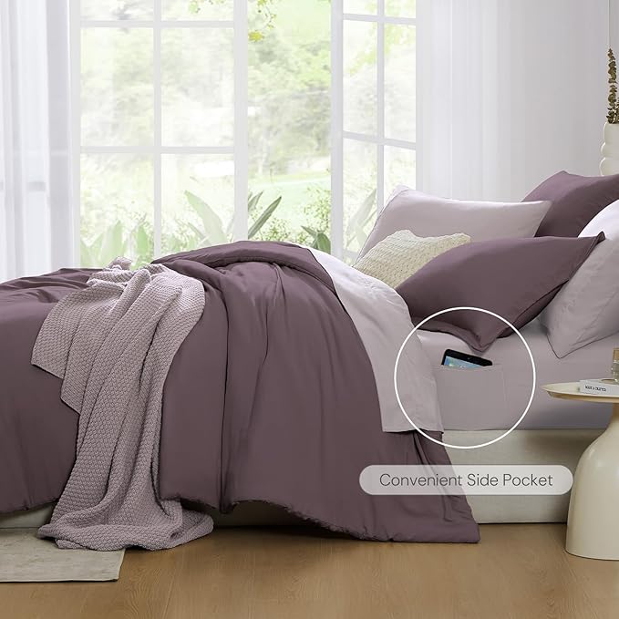 WRENSONGE King Comforter Set, 7 Pieces Artic Plum Soft Bed in a Bag King with Fitted Sheet, Flat Sheet, 2 Pillow Shams, and 2 Pillowcases- Warm Bedding Set for All Season