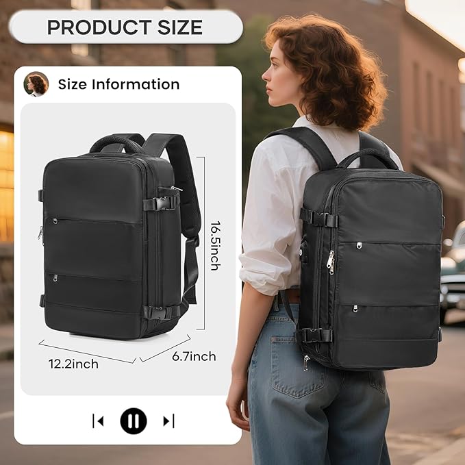 Vacuum Backpack Travel with Electric Vacpack Pump, Vacuum Compression Bags Travel Backpack for Women Men, Flight Approved Waterproof Carry on Backpacks Laptop Work Weekender Daypack, Medium,Black