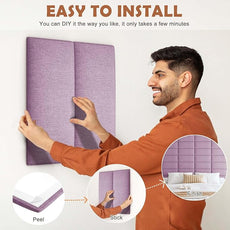 IFNOW Upholstered Wall Mounted Headboard, 3D Soundproof Wall Panels Peel and Stick for Queen Size, Reusable and Removable Tufted Bed Headboard in Violet (9 Panels, 10