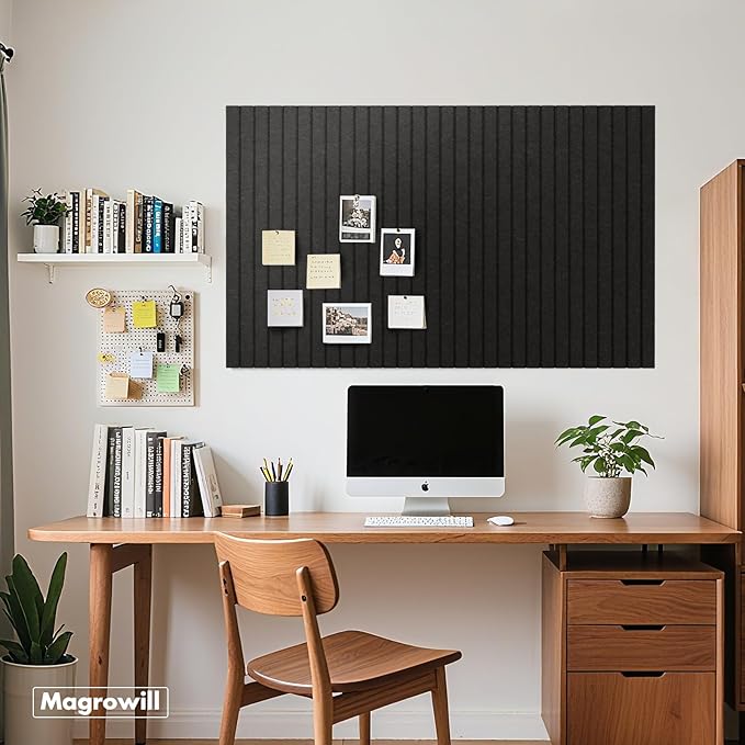 Cork Board Tiles for Wall with Push Pins, 36" x 24" Slat Bulletin Board Sets, Self-Adhesive Pin Board | Magrowill 6 Packs Felt Panels for Office Home Classroom Dorm Interior Wall Decor