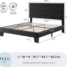 Allewie Full Size Platform Bed Frame with Velvet Upholstered Headboard and Wooden Slats Support, Fully Upholstered Mattress Foundation/No Box Spring Needed/Easy Assembly, Black