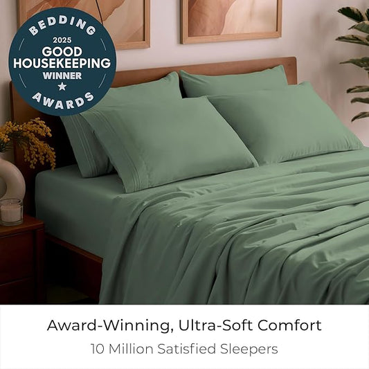 Mellanni Full Sheet Set - 6-Piece Iconic Collection Bedding, (Including 4 Pillowcases), 16-Inch Deep Pocket, Easy Care, Extra Soft, Cooling Sheets, Brushed Microfiber - Sage