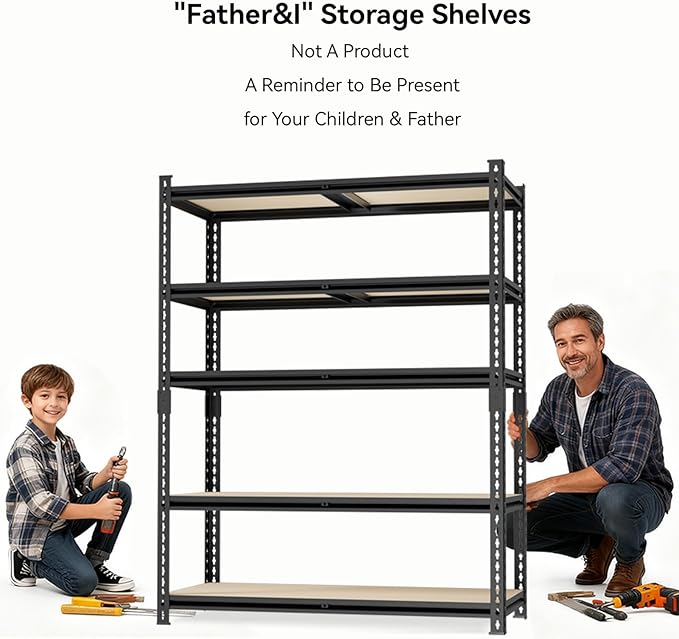 36.12"W: Father&I 5-Shelf-Storage-Rack Industrial Metal+Wood Garage/Kitchen Shelves Steel Utility Stand Shelving Unit Adjustable Heavy-Duty Shed/Closet/Pantry Organizer 72"h*36.12W*16d, Black
