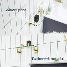 KOKOSIRI Wall Shelves Floating Shelf 12'' Stainless Steel Bathroom Hardware Tempered Glass Small Hanging Rack for Storage/Room Decor Gold B1105BG-L12