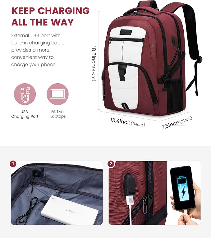LOVEVOOK Rolling Laptop Backpack with Wheels, Waterproof Travel Carry On Business Backpack for Men, Fits 17 inch (17 inch, Red)