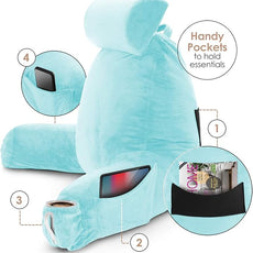 Nestl Reading Pillow with Shredded Memory Foam Includes 2 Neck and Lumber Support Pillows, Designed for Sitting Up in Bed and Couch, Back and Arms Adjustable Support for Adult & Teens, Light Blue