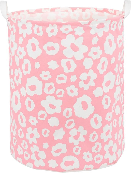 Foldable Baby Laundry Basket Hamper for Nursery Girl kids Clothes laundry hamper basket Portable Tall Collapsible Cute Laundry Basket Organizer, Nursery Storage Basket with Handles (Pink Flowers)