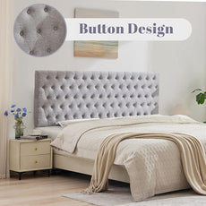 Kingfun Upholstered Queen Headboard Only, Premium Linen Button Tufted Headboards, Adjustable Solid Wood Head Board, Padded Headboard with Solid Wood Legs in Bedroom (Grey)