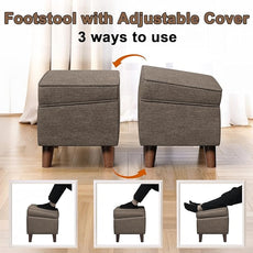 Foot Rests with Adjustable Cover, BOGO, Storage Ottoman Dorm, Footstool and Sitting Stool, Ottoman Foot Stool Set for Living Room, Bedroom, Dorm, Brown
