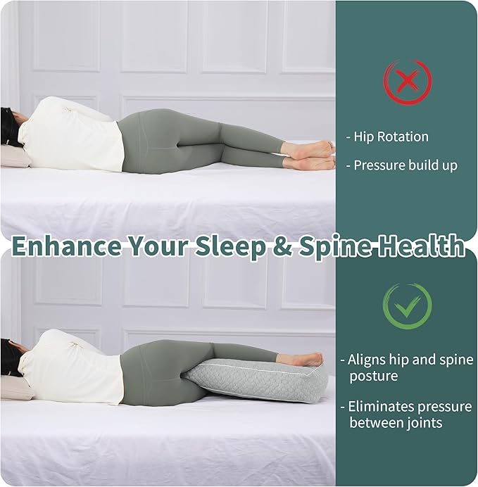 HOMBYS Shredded Memory Foam Knee Pillow for Side Sleepers, 6.5" Height Pillow Between Legs Spine & Relieves Pressure Hip & Leg Elevation, Supportive Pillow for Pregnancy, Sciatica,Light Grey