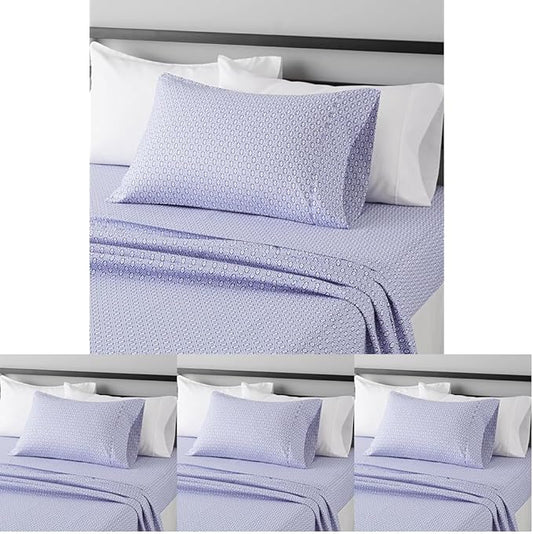 Amazon Basics Lightweight Super Soft Easy Care Wrinkle Free Microfiber 3 Piece Bed Sheet Set with 14-Inch Deep Pockets, Twin, Blue Damask, Printed, Kids, Men & Women Bedding (Pack of 4) AmazonBasics