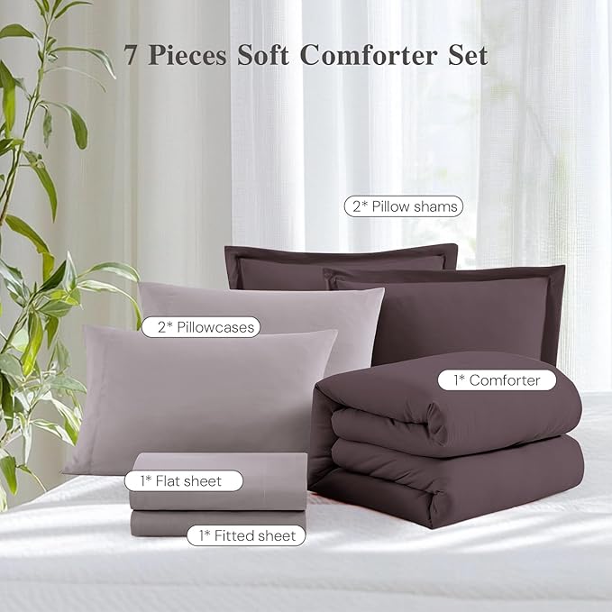 WRENSONGE Full Size Comforter Set- 7 Pieces Artic Plum Bed in a Bag Full Size Comforter with Fitted Sheet, Flat Sheet, 2 Pillow Shams, 2 Pillowcases, Warm Bedding Sets for All Season