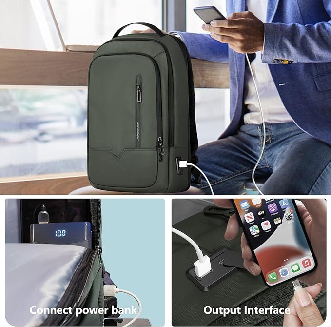 hk Laptop Backpack for Men Expandable Smart Business Backpack with USB Charging Port Water Resistant Anti-theft Lightweight 15.6 Inch Computer Laptop Bag for Office College Commute Travel Work-Green