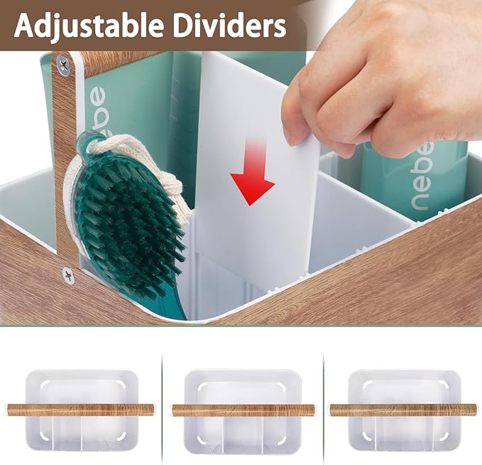 Shower Caddy Portable for College: Devided Bathroom Caddy Shower Basket for Dorm with Handle, Plastic Bathroom Counter Organizer Storage Tote Bin for Dorm,Kitchen,Cabinet, Wood Grain