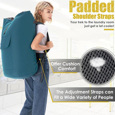 Laundry Bag for College, Backpack Laundry Bag for College Turquoise, 115L Extra Large Laundry Backpack, Heavy Duty Dirty Clothes Bag, Dorm Room Essentials for College, Travel, Laundromat, Apartment