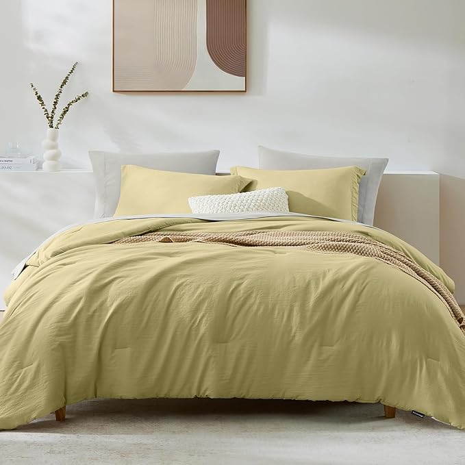 WRENSONGE Queen Comforter Set - 7 Pieces Hemp Soft Bed in a Bag Queen with Fitted Sheet, Flat Sheet, 2 Pillow Shams, and 2 Pillowcases- Warm Bedding Sets for All Season