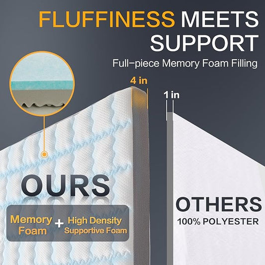 SAPHREAS 4 Inch Memory Foam Mattress Topper Queen Size, Back Pain & Pressure Relief, 3" Cooling Memory Foam and 1" Soft Ventilated Mattress Pad Cover, 5-Zone Egg Crate Bed Topper