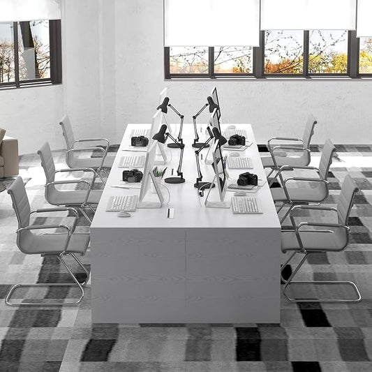 Office Desk Chair No Wheels Set of 4 PU Leather Computer Chairs Mid Back Guest Chairs for School Reception Conference Waiting Room, Grey