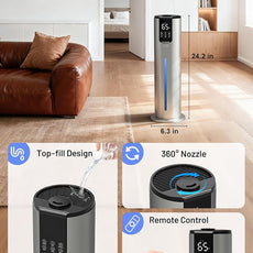 8L Humidifiers for bedroom, Humidifiers large room up to 500 sq ft, Easy to Clean Humidifier with Washable Parts, Ultrasonic Cool Mist Humidifier for Home Plants Baby Nursery Office, Grey