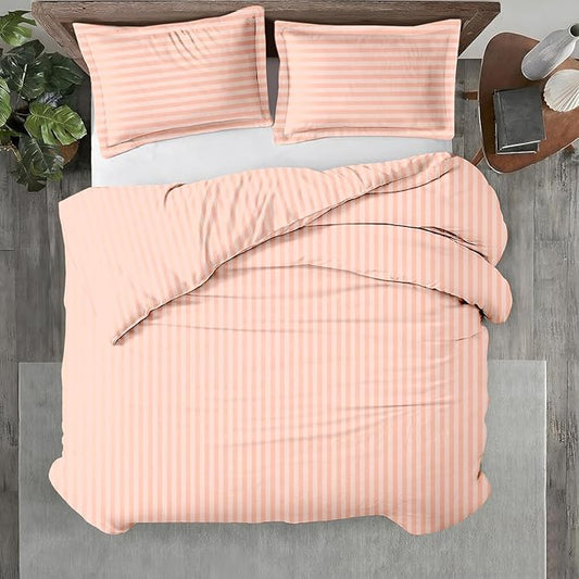 Kotton Culture 120"x98" 3 Pc Oversized King Duvet Cover Set 100% Egyptian Cotton - 600 TC Comforter Cover, Zipper Closure & Corner Ties - Fits Large King Inserts (Oversized King,Striped Peach)