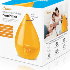 Crane Ultrasonic Cool Mist Humidifier for Bedroom, Baby Nursery, Kids Room, Plants, or Office, Large 1 Gallon Tank, Filter Optional, Orange