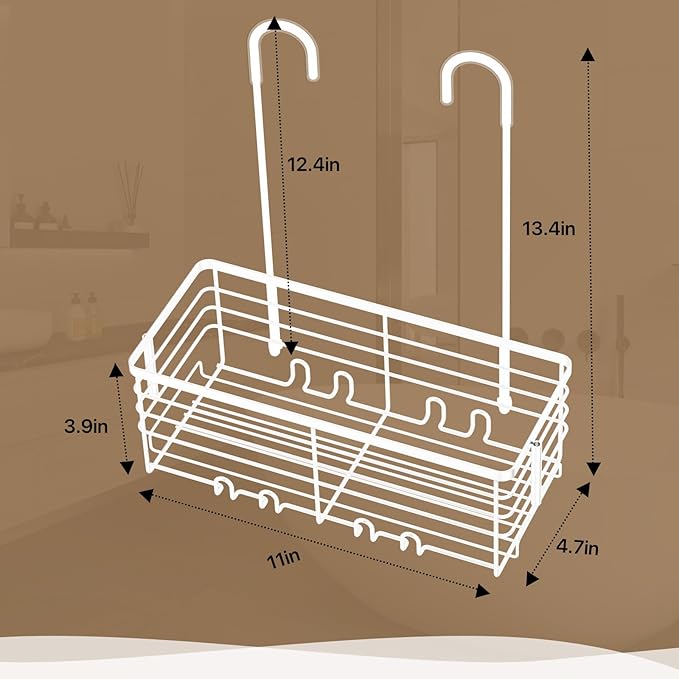 DELLAN Hanging Shower Caddy, Shower Rack Hanging for Bathroom, Shower Rack with Hooks Over the Door, Bathroom Shower Caddy and Basket(White)