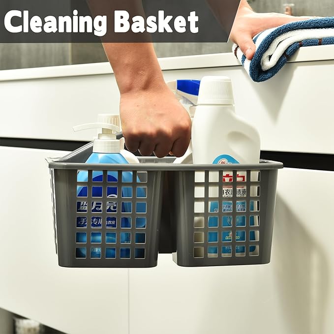 Haundry Plastic Shower Caddy Basket with 3 Compartments, Portable Divided Cleaning Supply Storage Organizer with Handle (Grey)