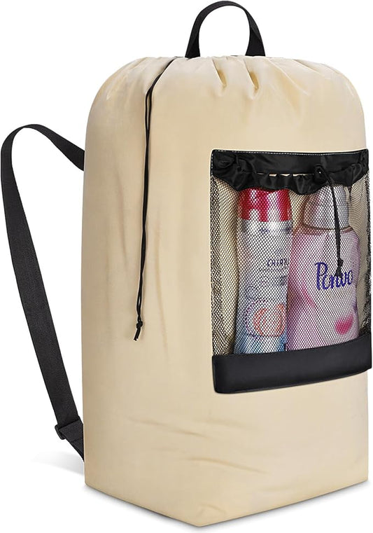 Lifewit 120L Laundry Bag, Extra Large Laundry Backpack with Shoulder Straps and Mesh Pocket for Laundromat, Heavy Duty Laundry Bag Backpack for Dirty Clothes for College Dorm/Travel/Apartment, Khaki