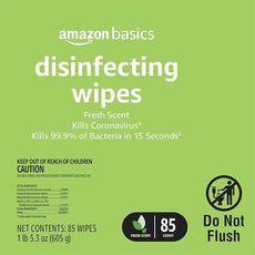Amazon Basics Disinfecting Wipes, Lemon & Fresh Scent, Sanitizes/Cleans/Disinfects/Deodorizes, 340 Count (12 Packs of 85)