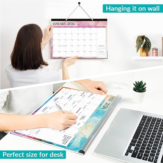 Forvencer Desk Calendar 2026, 26 Months Calendar Runs from November 2025 to December 2027, 17" x 12" Large 2026 Wall Calendar Monthly Planner with Plastic Cover for Home School Office