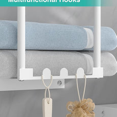 HapiRm Towel Racks for Bathroom Storage - Wall Mounted Towel Holder with Shelf, Rolled Towel Storage Bath Towel Organizer for Small Bathroom, Camper, Rv - White