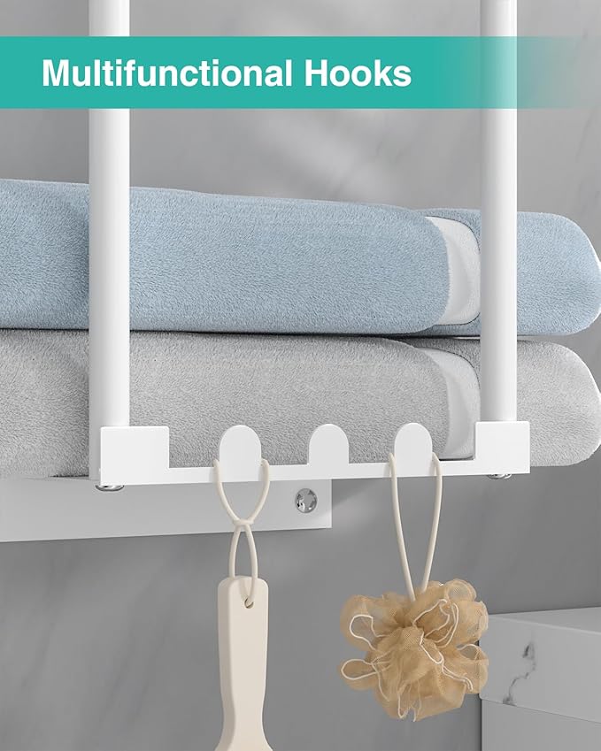 HapiRm Towel Racks for Bathroom Storage - Wall Mounted Towel Holder with Shelf, Rolled Towel Storage Bath Towel Organizer for Small Bathroom, Camper, Rv - White