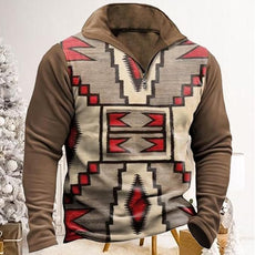 Western Sweatshirts for Men Aztec Cowboy Vintage Graphic Fleece Hoodie Mens Quarter Zip Pullover Country Jacket