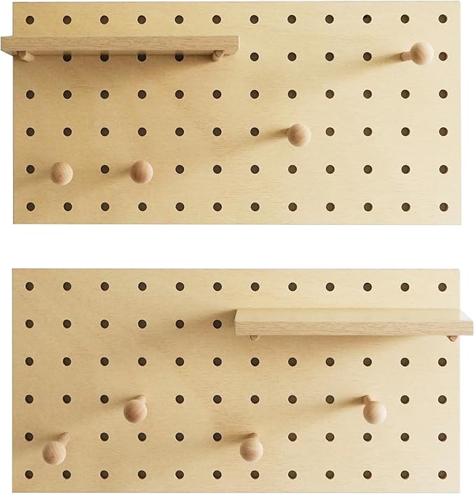 Wooden Pegboard Modular Display Organization Storage Wall Hooks Shelf (Birch Colored Finish-B)